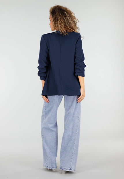 Marine Blauwe Blazer met Geplooide Driekwart Mouwen