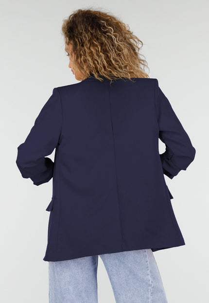 Marine Blauwe Blazer met Geplooide Driekwart Mouwen