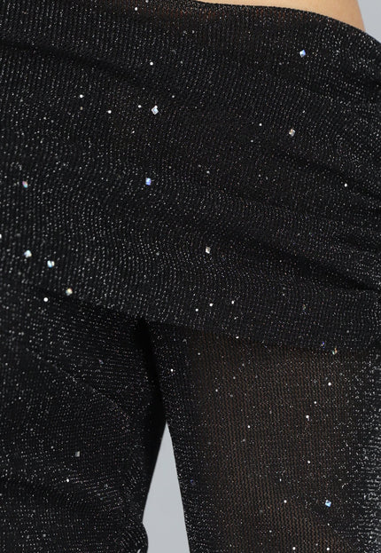Mesh Off Shoulder Glitter Maxi Jurk