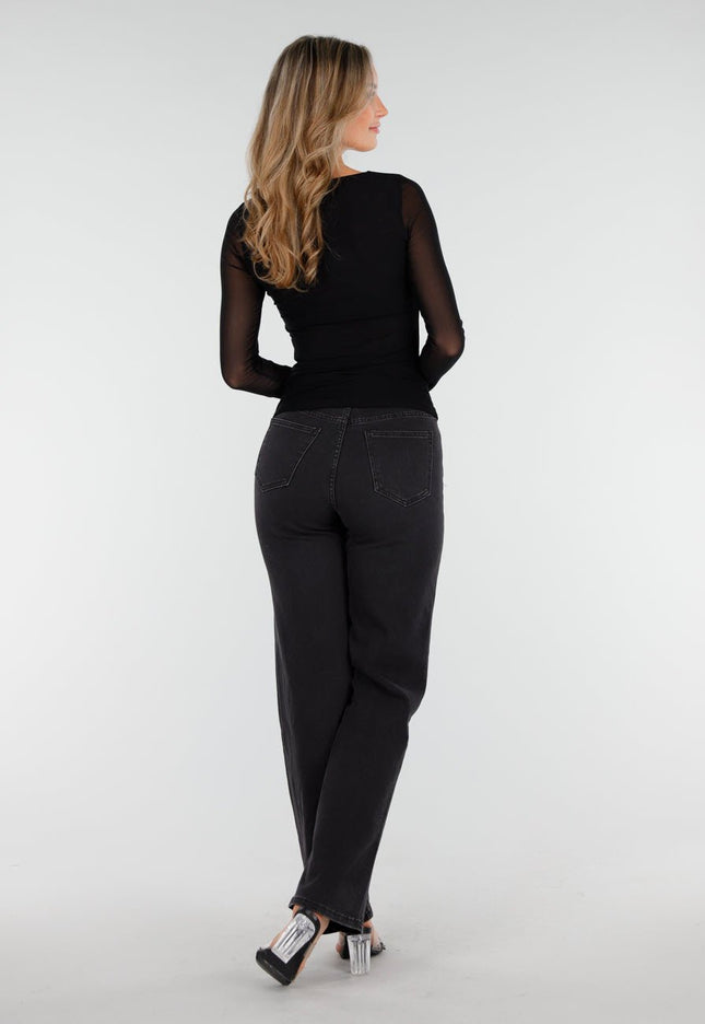 NEW240925 Zwarte Mesh Top met Lange Mouw