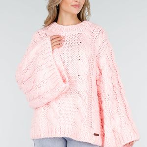 OP=OP.AV.10 Roze Trui met Kabelpatroon