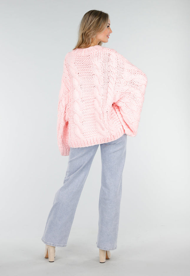 OP=OP.AV.10 Roze Trui met Kabelpatroon