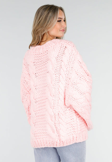 OP=OP.AV.10 Roze Trui met Kabelpatroon