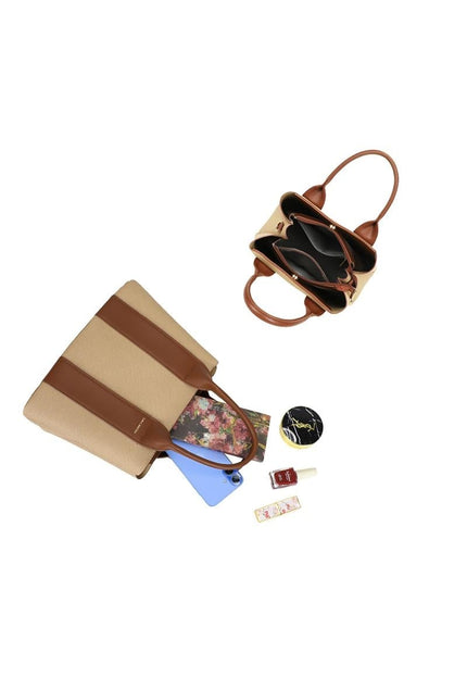 OP=OP.07.NL Beige Handtas met Bruine Accenten