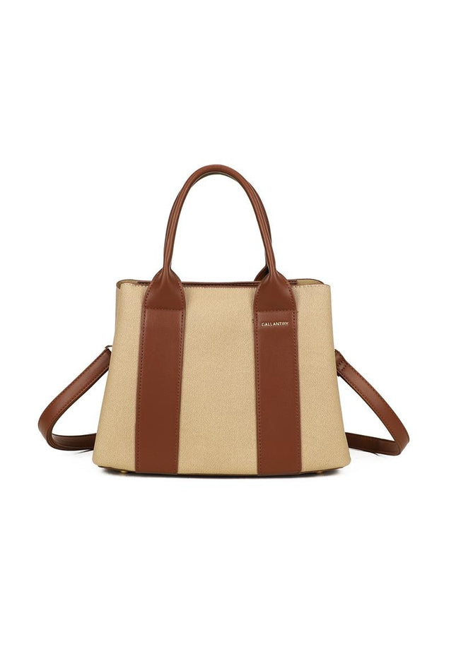 OP=OP.07.NL Beige Handtas met Bruine Accenten