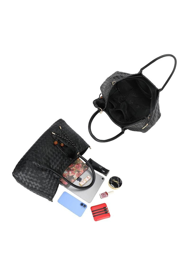 OP=OP.07.NL Zwarte Shopper Tas Gevlochten