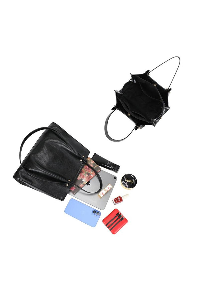 OP=OP.07.NL Zwarte Shopper Tas met Hengsels