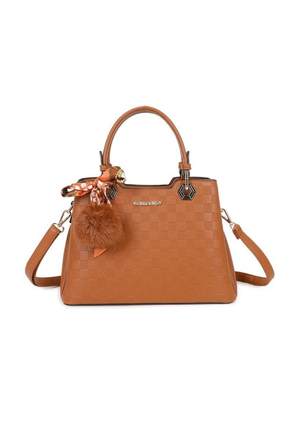 OP=OP.07.NL Bruine Handtas met Ruitjes