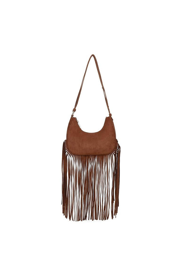 OP=OP.07.NL Bruine Schoudertas met Franjes