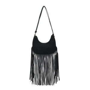 OP=OP.07.NL Zwarte Schoudertas met Franjes
