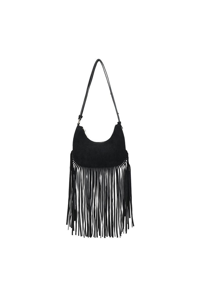 OP=OP.07.NL Zwarte Schoudertas met Franjes