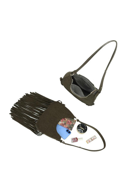 OP=OP.07.NL Groene Schoudertas met Franjes