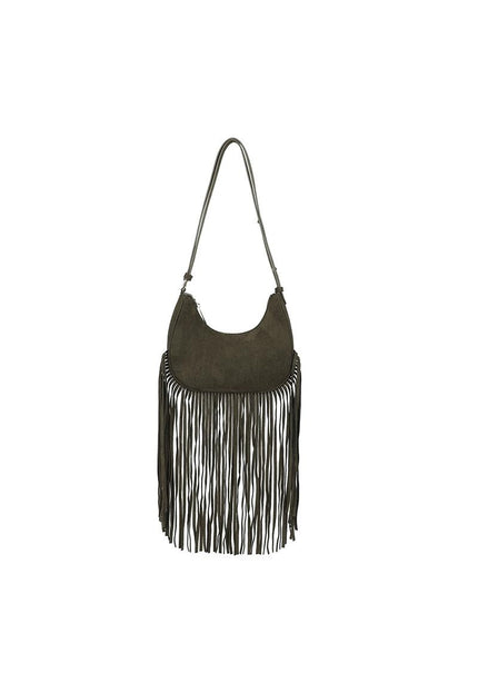 OP=OP.07.NL Groene Schoudertas met Franjes