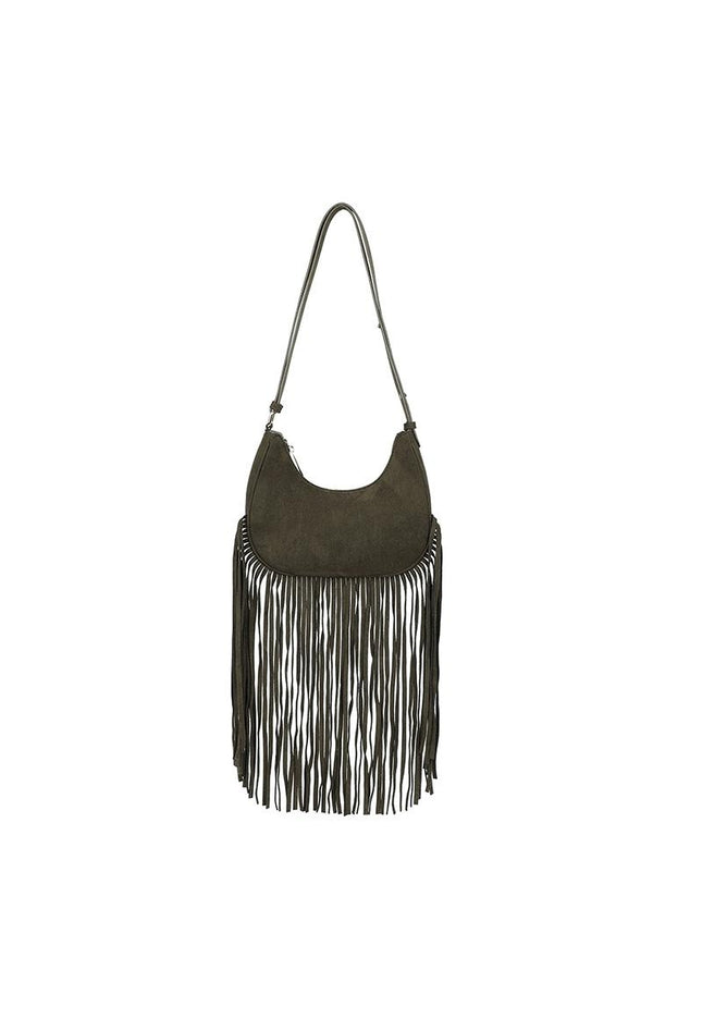 OP=OP.07.NL Groene Schoudertas met Franjes