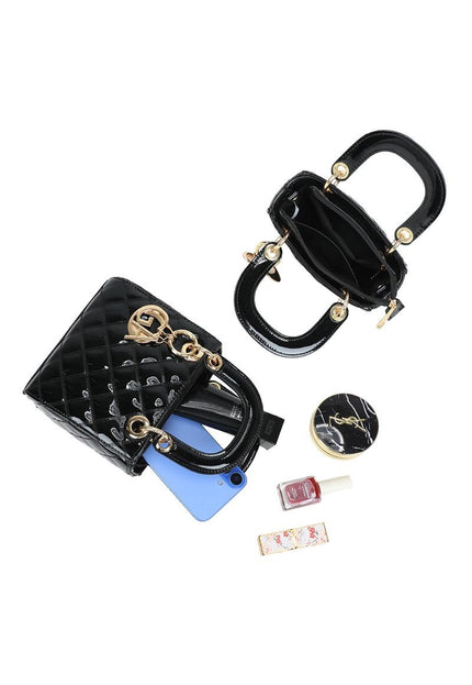 OP=OP.05.NL Zwarte Handtas met Laklook en Reliëf