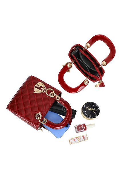 OP=OP.07.NL Rode Handtas met Ruitpatroon