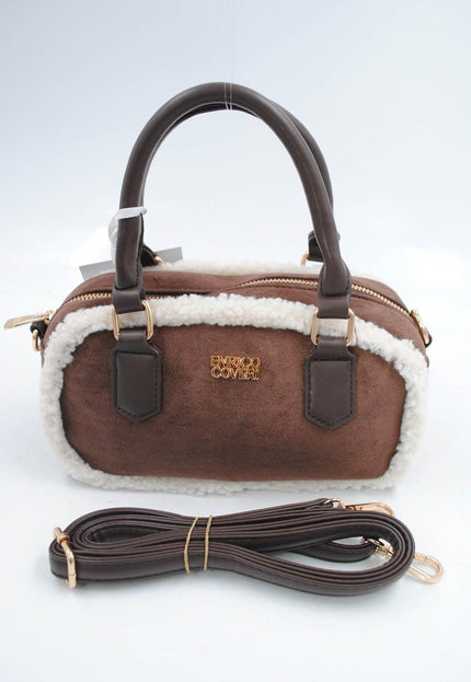 OP=OP.07.NL Bruine Suède Tas met Bontdetails