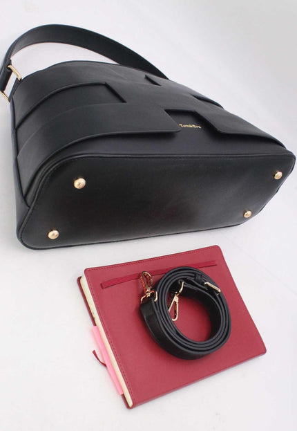 OP=OP.07.NL Handtas in Zwart met Geometrisch Patroon