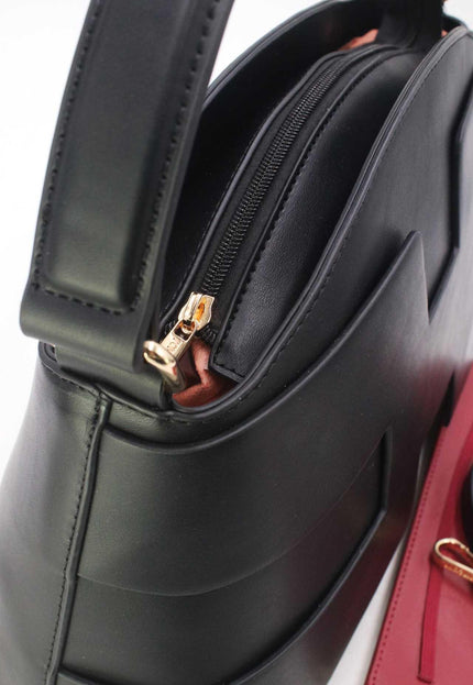 OP=OP.07.NL Handtas in Zwart met Geometrisch Patroon