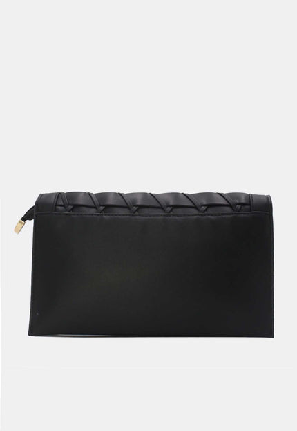 OP=OP.07.NL Clutch in Zwart Gevlochten Leer
