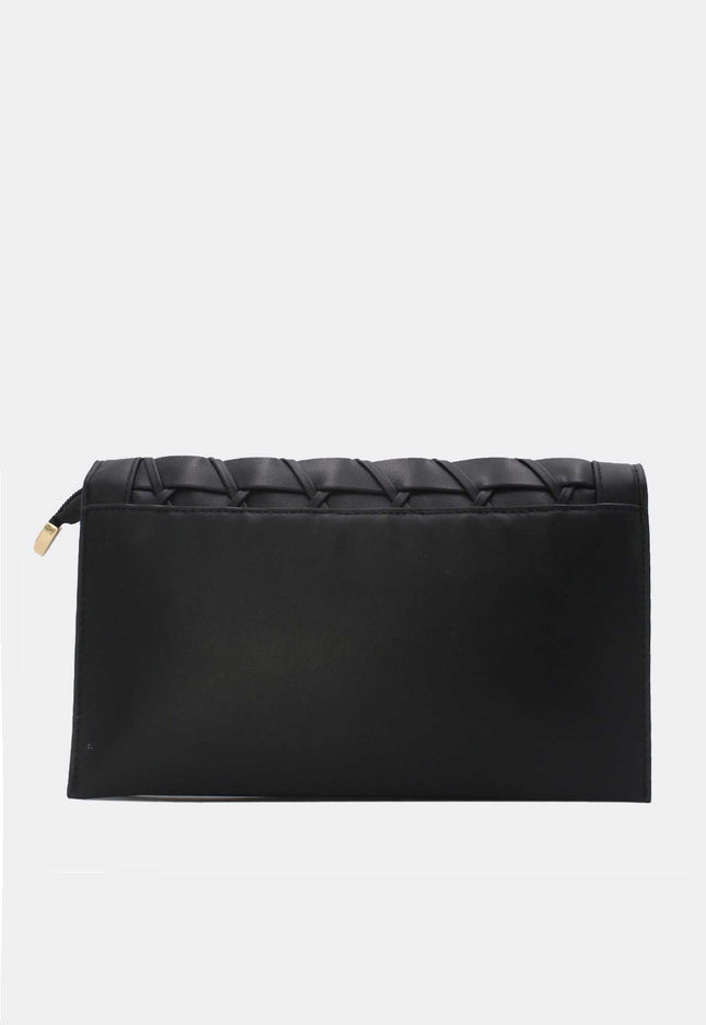 OP=OP.07.NL Clutch in Zwart Gevlochten Leer
