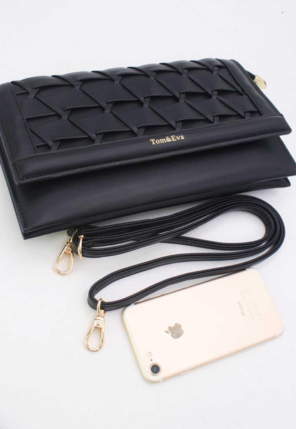 OP=OP.07.NL Clutch in Zwart Gevlochten Leer