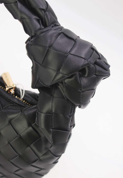 OP=OP.07.NL Zwarte Lederlook Geweven Tas