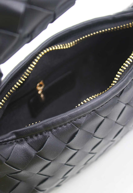 OP=OP.07.NL Zwarte Lederlook Geweven Tas