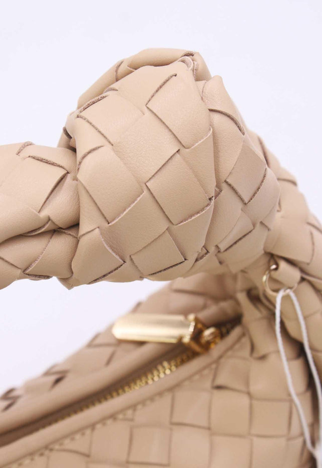 OP=OP.07.NL Schoudertas in Beige Gevlochten Leer
