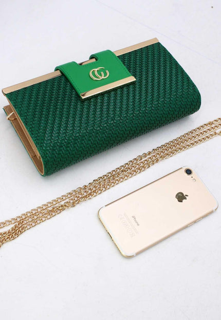 OP=OP.07.NL Groene Clutch met Gouden Ketting