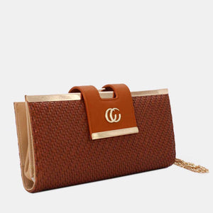 OP=OP.07.NL Clutch in Cognac Gevlochten Leer