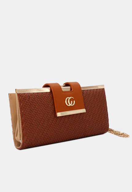 OP=OP.07.NL Clutch in Cognac Gevlochten Leer