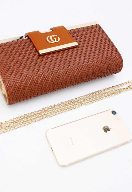 OP=OP.07.NL Clutch in Cognac Gevlochten Leer