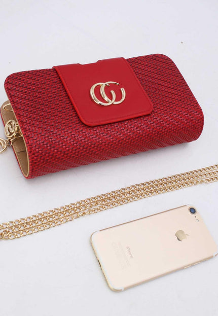 OP=OP.07.NL Clutch in Rood Gevlochten Leer