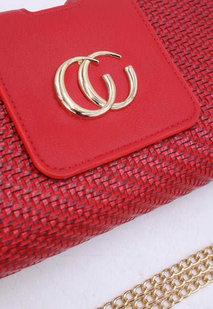 OP=OP.07.NL Clutch in Rood Gevlochten Leer