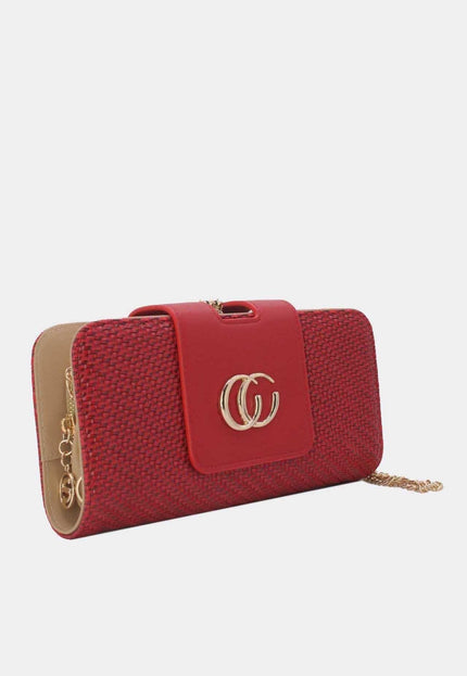 OP=OP.07.NL Clutch in Rood Gevlochten Leer