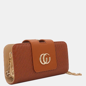 OP=OP.07.NL Clutch Cognac Gevlochten Leer
