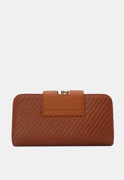 OP=OP.07.NL Clutch Cognac Gevlochten Leer