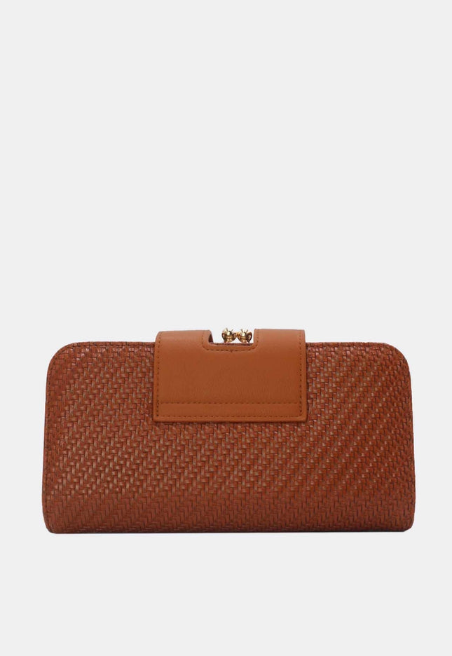 OP=OP.07.NL Clutch Cognac Gevlochten Leer