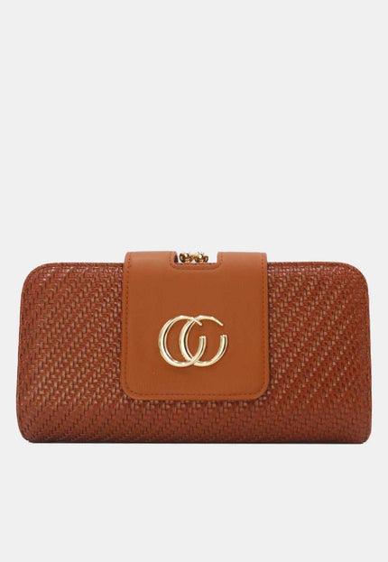 OP=OP.07.NL Clutch Cognac Gevlochten Leer