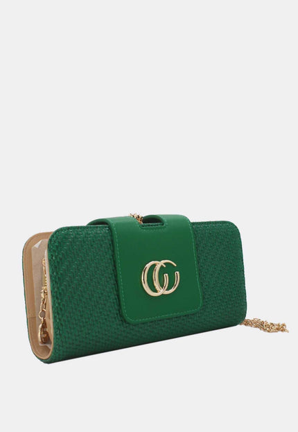 OP=OP.07.NL Groene Gevlochten Clutch
