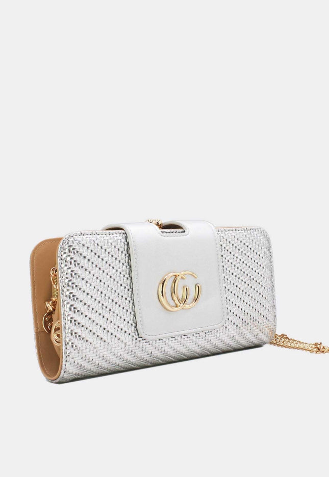 OP=OP.07.NL Zilveren Clutch met Gouden Chain