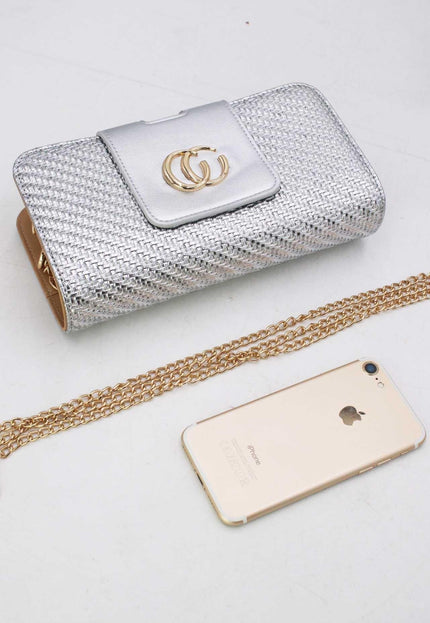 OP=OP.07.NL Zilveren Clutch met Gouden Chain