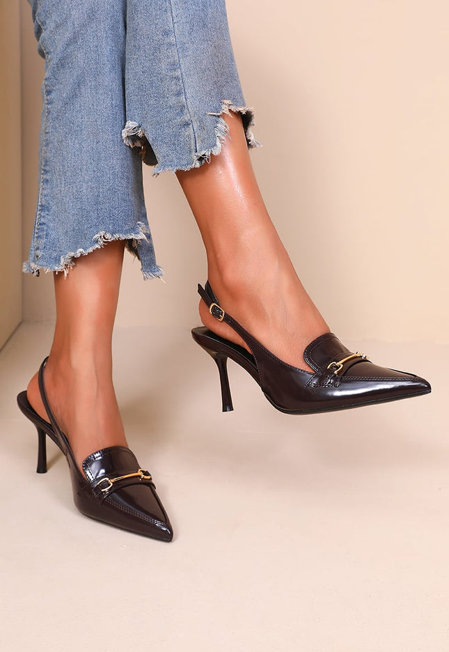 OP=OP.02.NL Bruine Slingback Pumps met Horsebit