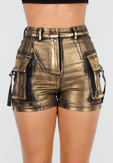 NEW080426 Goudkleurige Metallic Cargo Short