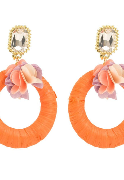 NEW180326 Oranje Ronde Oorbellen met Bloem en Steen