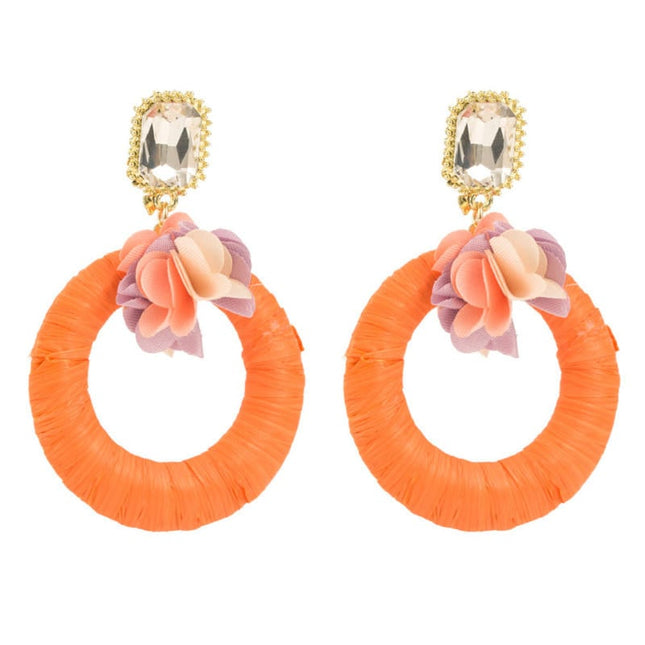 NEW180326 Oranje Ronde Oorbellen met Bloem en Steen
