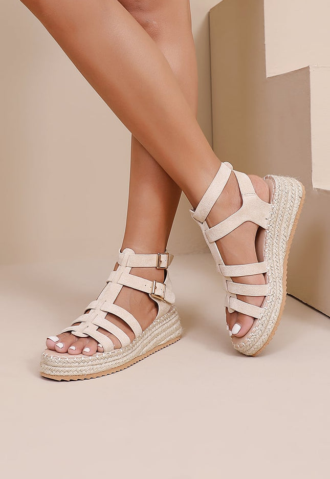 NEW250326 Beige Suède Espadrille Sandalen