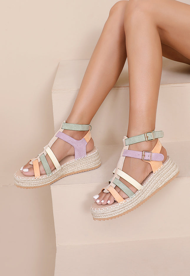 NEW250326 Pastel Suède Multikleur Espadrille Sandalen