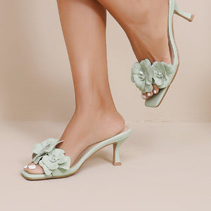 NEW250326 Mintgroene Open Hak Bloem Sandalen